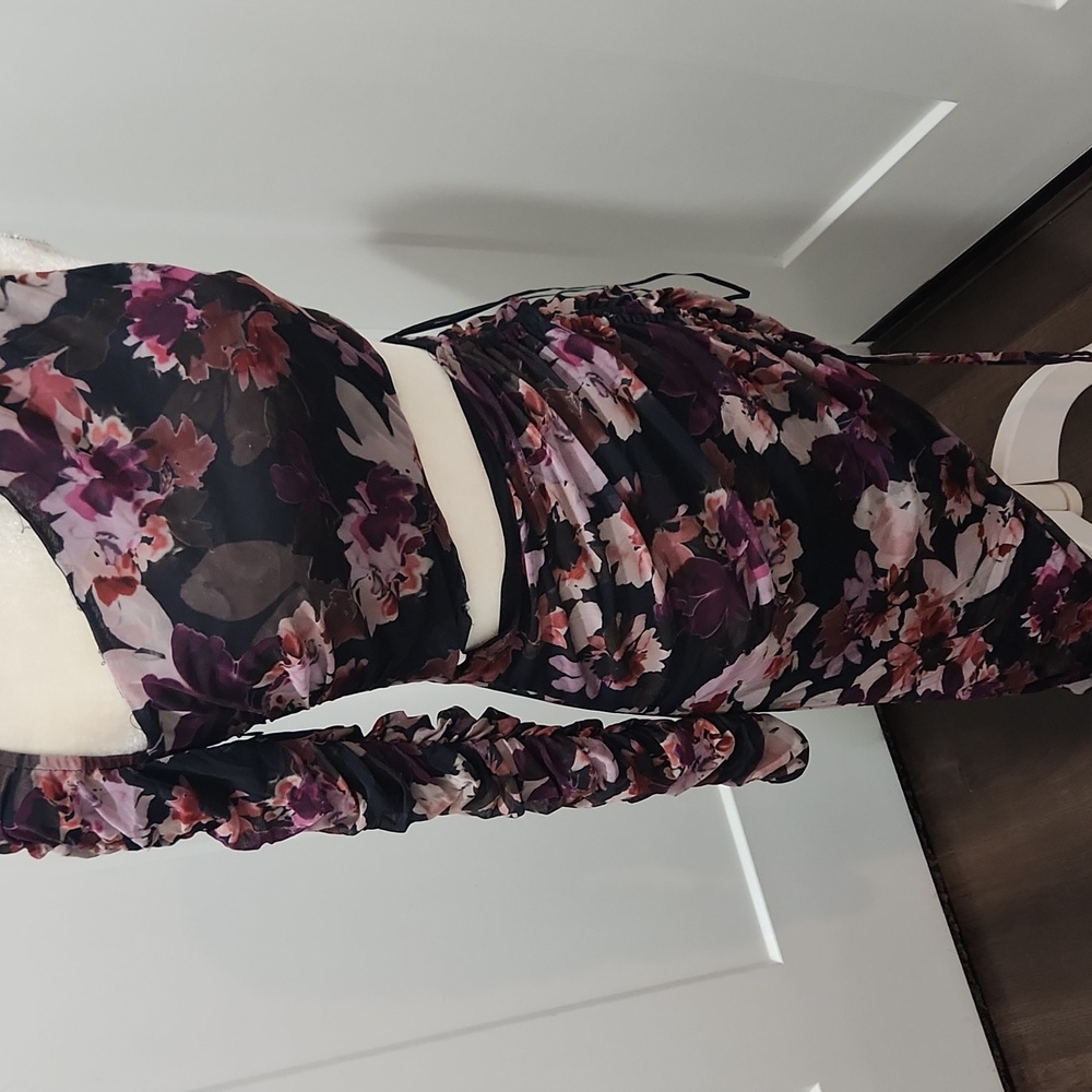 NICHOLAS RTR Paulina Cutout Long Sleeve Floral Mesh Dress